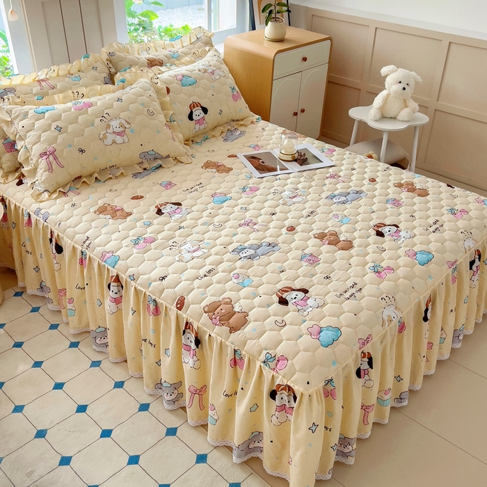 91家纺网 家纺一手货源 找家纺 情煊家纺 2025新款全棉印花小清新夹棉枕套 好奇狗