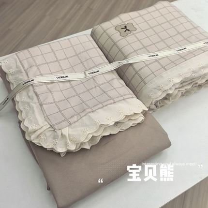 吾欢心 2025新款韩版花边水洗双层纱四件套 宝贝熊