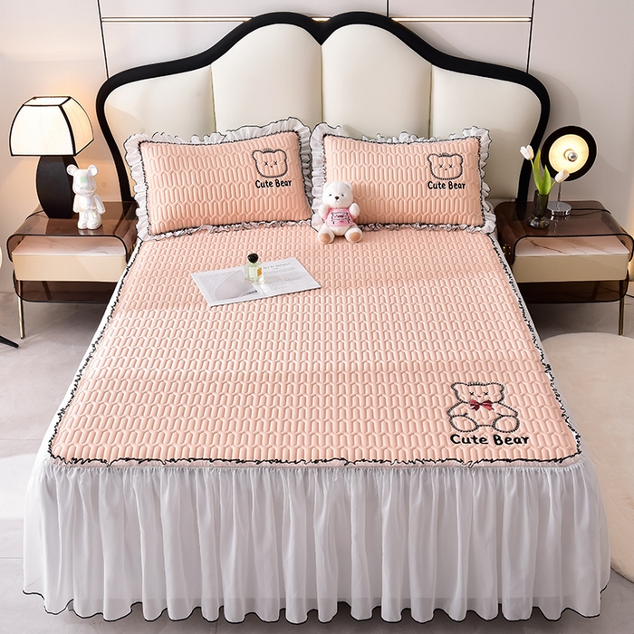 91家纺网 家纺一手货源 找家纺 炫拼家纺 2025新款coco熊床裙款乳胶凉席 coco熊-香妃粉