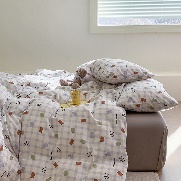 91家纺网 家纺一手货源 找家纺 2025新品全棉A类双层纱卡通风系列四件套 蛙蛙熊