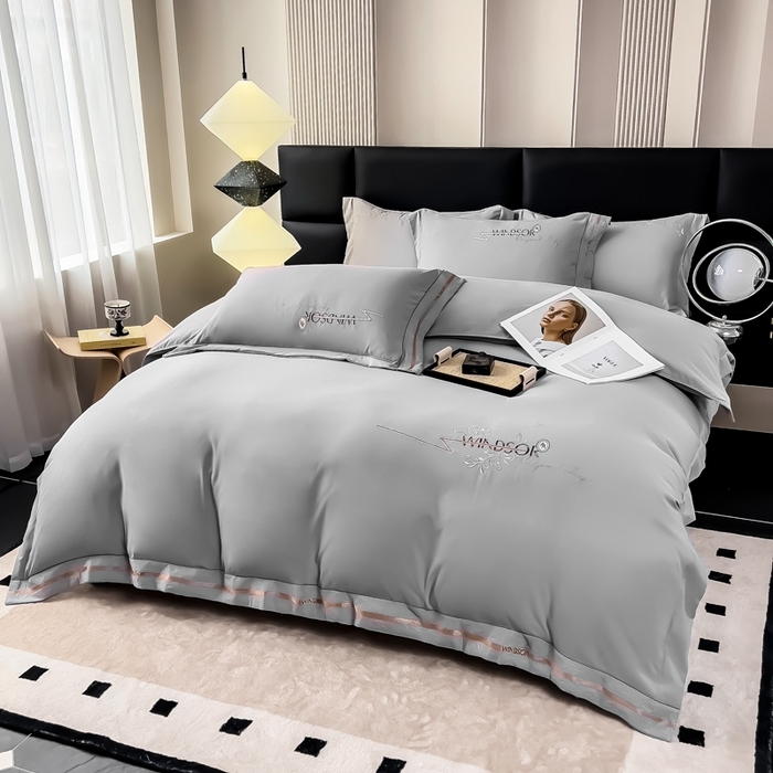 91家纺网 家纺一手货源 找家纺 曲之慕 2025新品四季款高端刺绣四件套简约可水洗轻奢纯色刺绣四件套 蒂尔高级灰