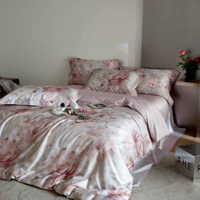 91家纺网 家纺一手货源 找家纺 金奇达2025新款【艺术花卉】-茧养莱赛尔四件套（标准号全网控价（折后券后）不低于228元） 丽娜