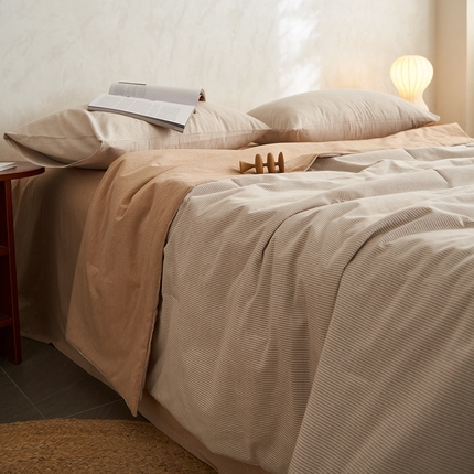 千朵森 2025新款A类全棉色织水洗棉夏被被子被芯 秋叶桔细条纹