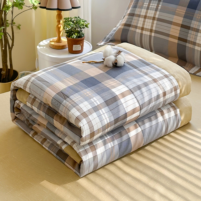 91家纺网 家纺一手货源 找家纺 欧夏家纺 2025新款里外全棉印花夏被100%新疆棉花 咖大格