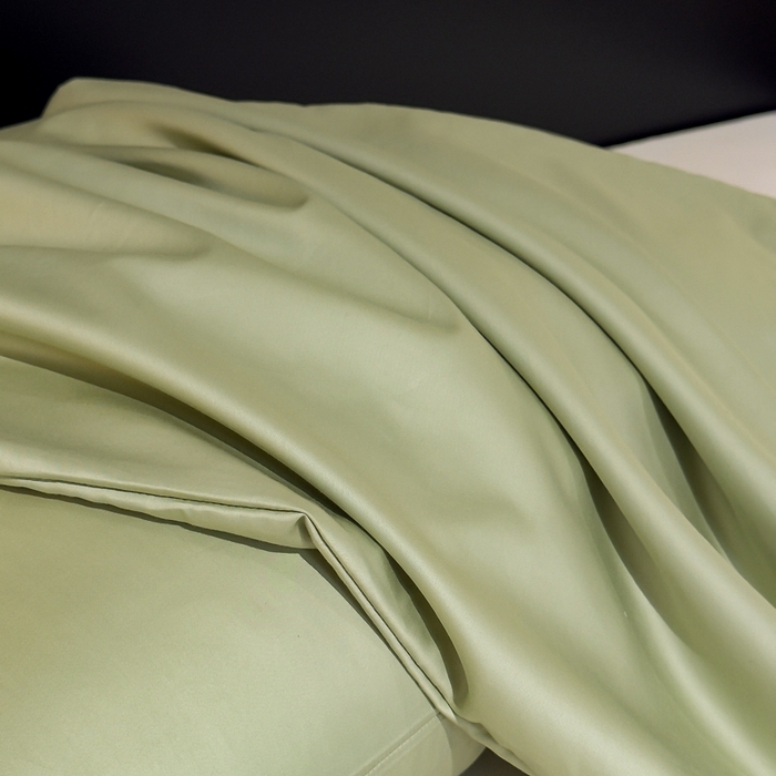 91家纺网 家纺一手货源 找家纺 氧家2025新款60支全棉贡缎纯色四件套 抹茶绿