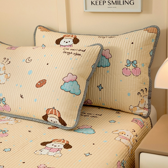 91家纺网 家纺一手货源 找家纺 情煊家纺 2025新款双面全棉夹棉枕套 好奇狗