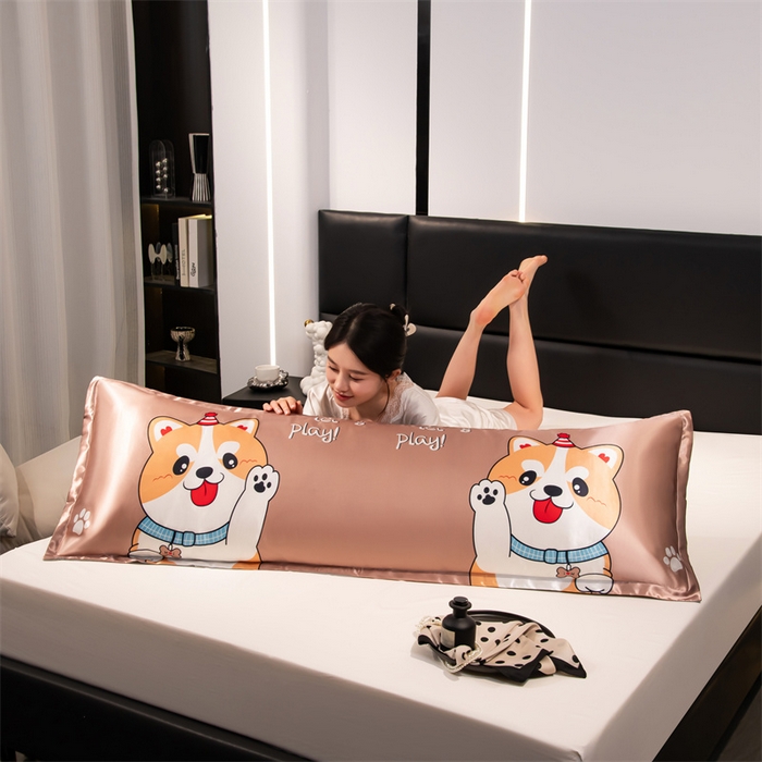 91家纺网 家纺一手货源 找家纺 梦舒羽 2025新款可水洗冰丝双人枕套凉爽情侣枕头套枕芯套 可爱汪