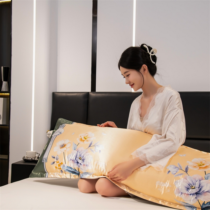 91家纺网 家纺一手货源 找家纺 梦舒羽 2025新款可水洗冰丝双人枕套凉爽情侣枕头套枕芯套 暗香