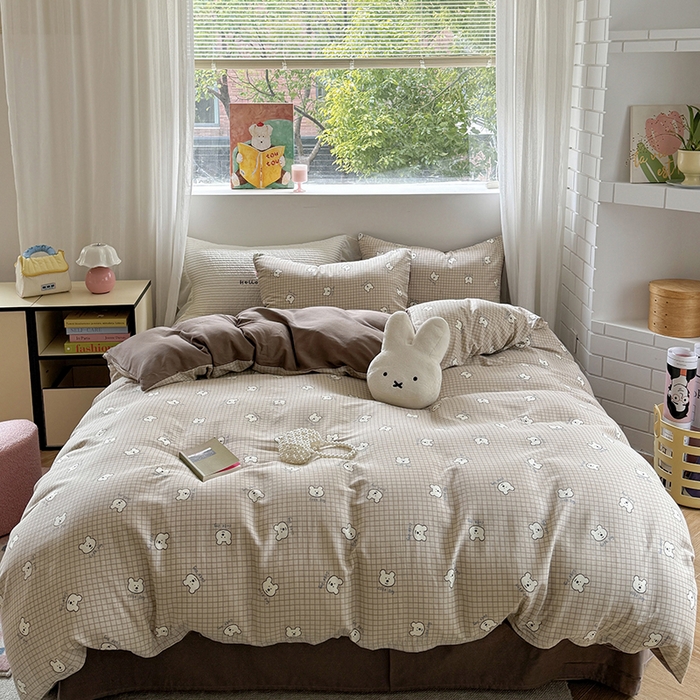 91家纺网 家纺一手货源 找家纺 2025新款全棉有氧双层纱四件套-卡通系列 汪汪格