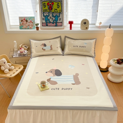 川悦生活 2025新款大版凉感冰丝席三件套 蜡笔狗仔