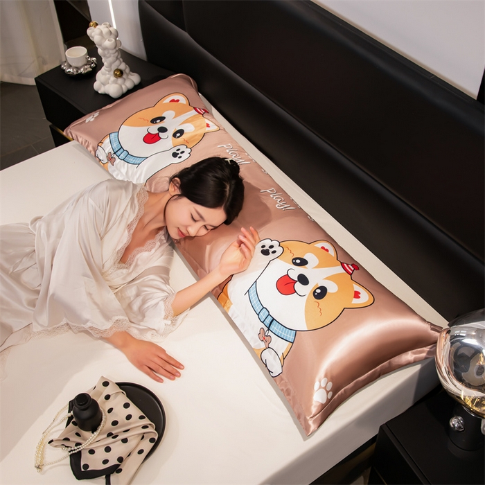 91家纺网 家纺一手货源 找家纺 梦舒羽 2025新款可水洗冰丝双人枕套凉爽情侣枕头套枕芯套 可爱汪