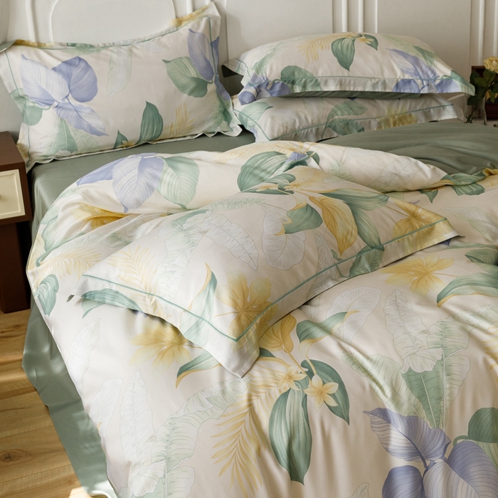 91家纺网 家纺一手货源 找家纺 金奇达2025新款【休闲午后】-轻氧水光莱赛尔四件套（标准号全网控价（折后券后）不低于258） 花悦吟兰