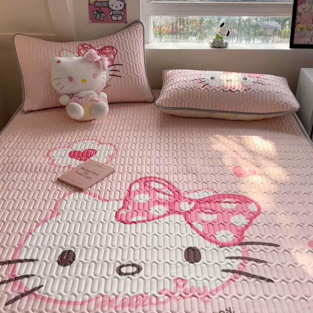 91家纺网 家纺一手货源 找家纺 金爱家 2025新款正版三丽鸥凉感乳胶凉席 粉梦kt