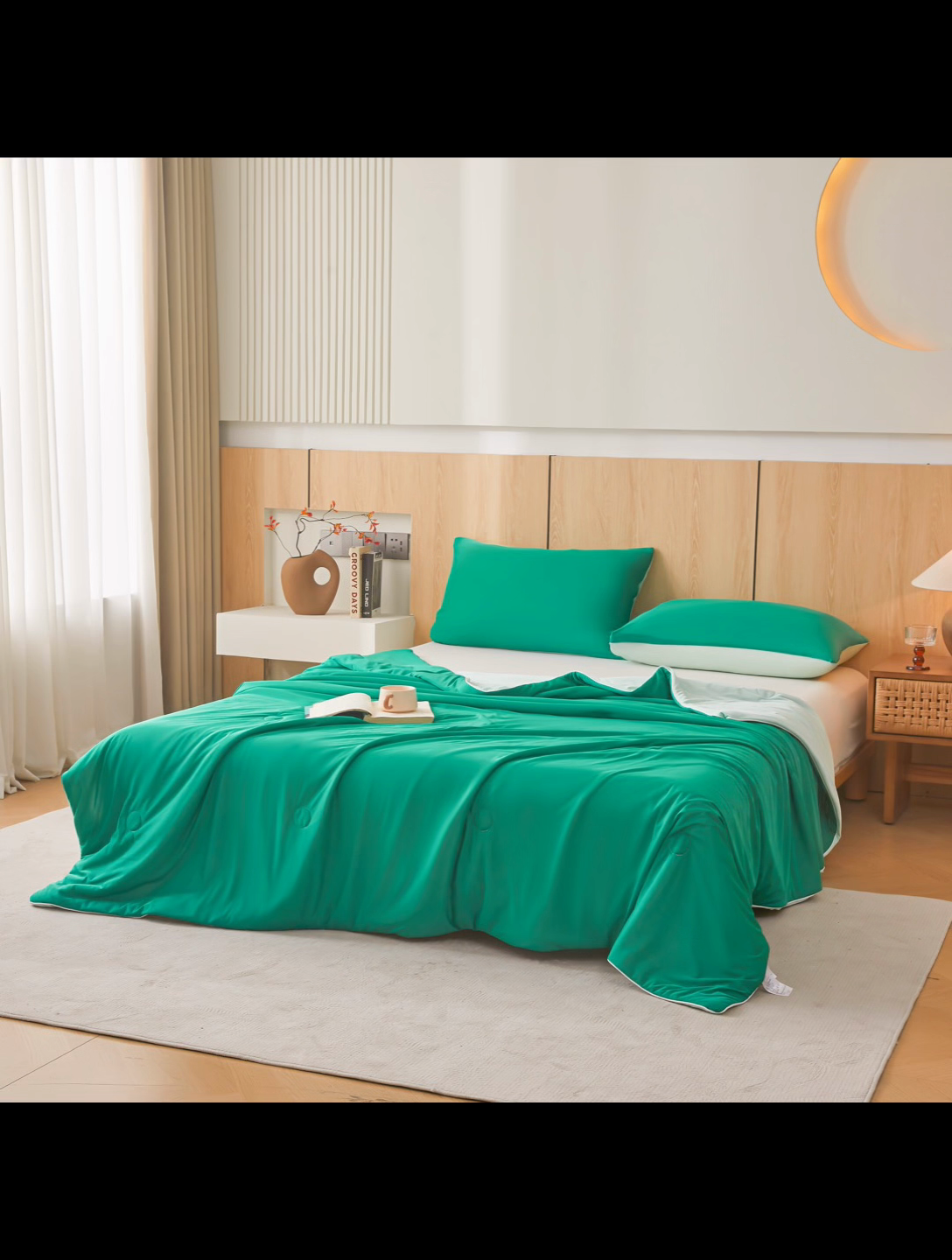 91家纺网 家纺一手货源 找家纺 居易简 2025新款夏被空调被A类云母氨纶凉感丝夏凉被（可供外贸跨境）  西瓜绿+云母绿