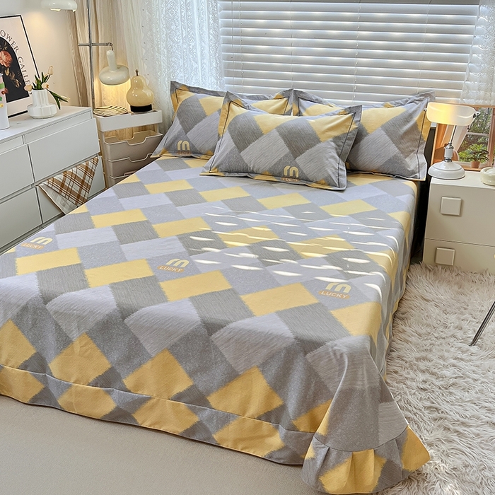 91家纺网 家纺一手货源 找家纺 简约家纺 2025新款全棉磨毛印花单品床单 灵感-黄