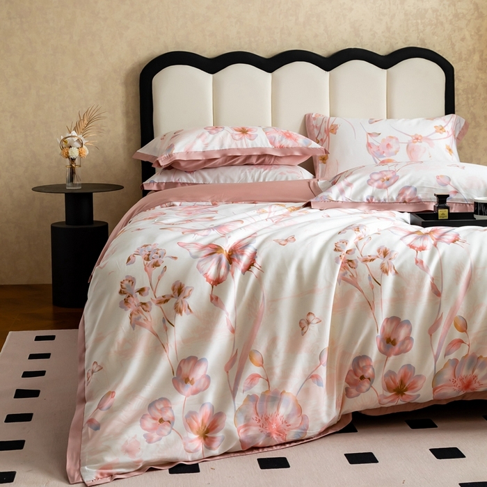 91家纺网 家纺一手货源 找家纺 金奇达2025新款【曼妙庄园】-轻氧水光天丝棉四件套（标准号全网控价（折后券后）不低于268） 忆蝶