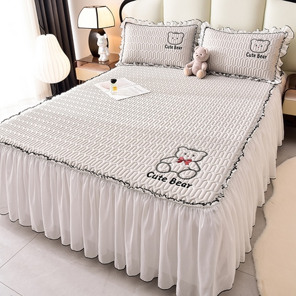 炫拼家纺 2025新款coco熊床裙款乳胶凉席 coco熊-珍珠灰