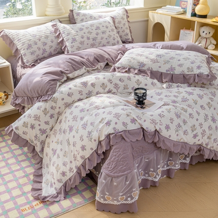 91家纺网 家纺一手货源 找家纺 （总）珍爱家纺 2025直播热款A类针织双层纱床盖四件套ab版纯色床盖