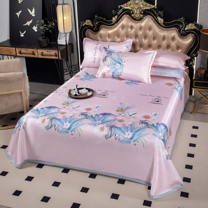 91家纺网 家纺一手货源 找家纺 肖恩毯业 2025新款印花斜纹冰丝席三件套 雏菊满野