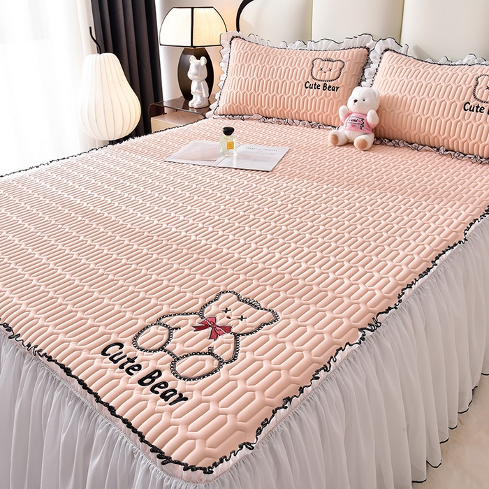 91家纺网 家纺一手货源 找家纺 炫拼家纺 2025新款coco熊床裙款乳胶凉席 coco熊-香妃粉