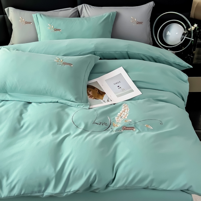 91家纺网 家纺一手货源 找家纺 （总）曲之慕 2025新品四季款高端刺绣四件套简约可水洗轻奢纯色刺绣四件套--大麦