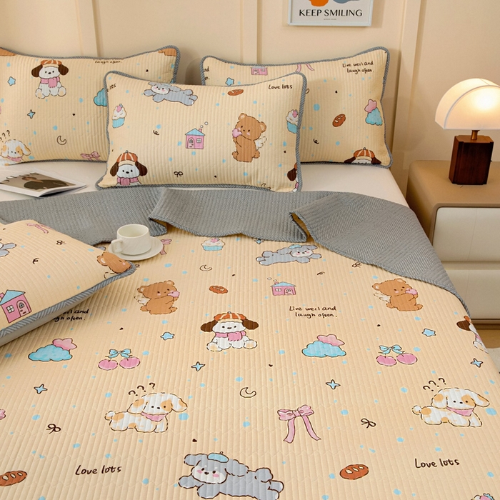 91家纺网 家纺一手货源 找家纺 情煊家纺 2025新款双面全棉夹棉枕套 好奇狗