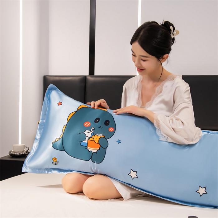 91家纺网 家纺一手货源 找家纺 梦舒羽 2025新款可水洗冰丝双人枕套凉爽情侣枕头套枕芯套 贪吃龙