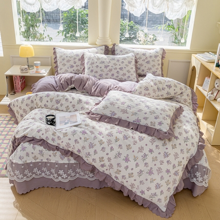 91家纺网 家纺一手货源 找家纺 （总）珍爱家纺 2025新款A类针织棉双层纱夹棉床盖床裙花边单件三件四件套