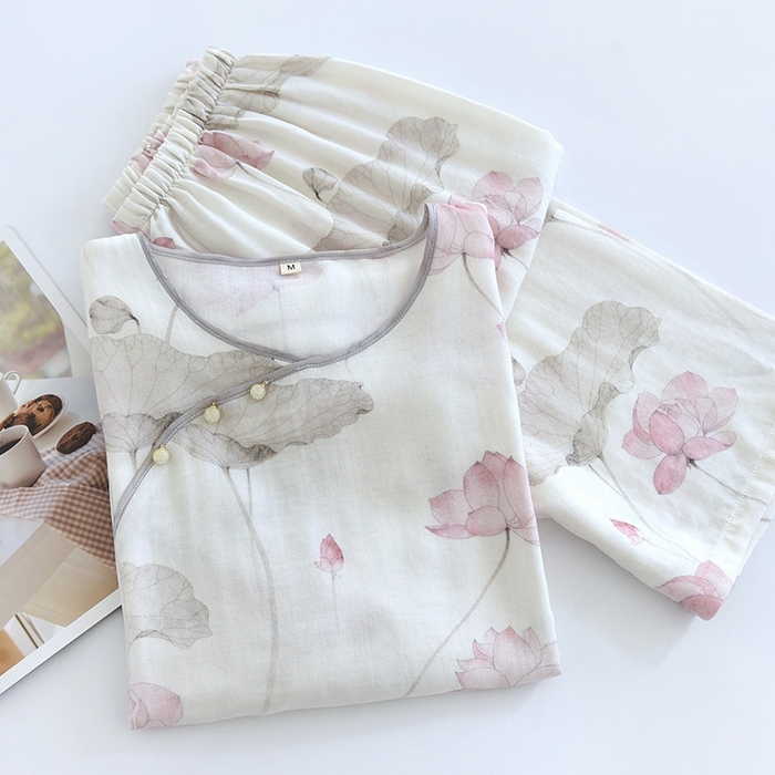 91家纺网 家纺一手货源 找家纺 洛兰沙家居馆【只代发】【只代发】 2025新款国风竹纤维鸟语花香春夏女睡衣大码长袖长裤自带凉感休闲套装 ls1310