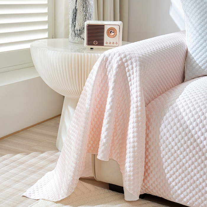 91家纺网 家纺一手货源 找家纺 沐沐 2026新款冰豆豆沙发巾 少女粉