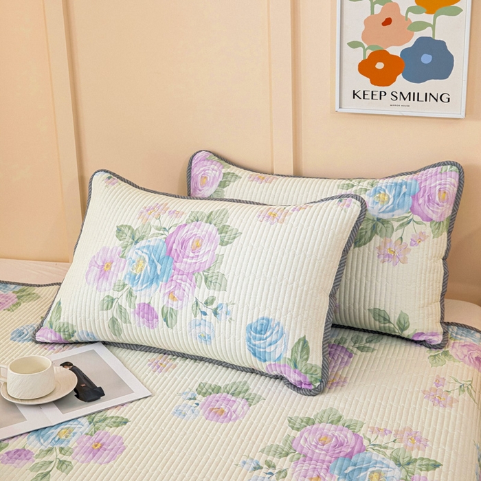 91家纺网 家纺一手货源 找家纺 情煊家纺 2025新款双面全棉夹棉枕套 假日玫瑰