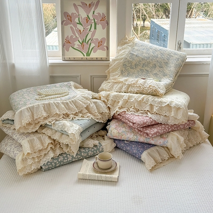 91家纺网 家纺一手货源 找家纺 （总）美优兰 2025全棉法式花边双层纱水洗棉花床盖三件套（提供买家秀）