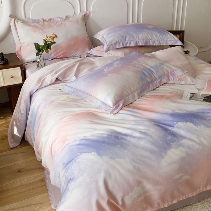 91家纺网 家纺一手货源 找家纺 金奇达2025新款【休闲午后】-轻氧水光莱赛尔四件套（标准号全网控价（折后券后）不低于258） 梦幻云彩