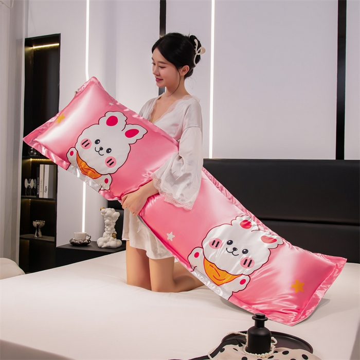 91家纺网 家纺一手货源 找家纺 梦舒羽 2025新款可水洗冰丝双人枕套凉爽情侣枕头套枕芯套 乖萌兔