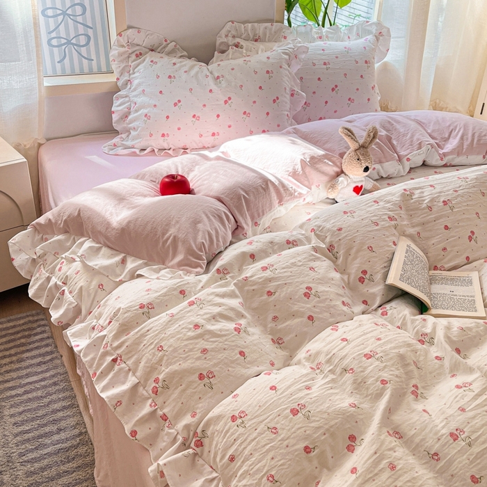 91家纺网 家纺一手货源 找家纺 雨帆家纺2025新款水洗棉印花四件套 花香四季