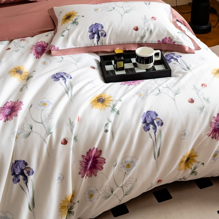 91家纺网 家纺一手货源 找家纺 金奇达2025新款【曼妙庄园】-轻氧水光天丝棉四件套（标准号全网控价（折后券后）不低于268） 知夏粉