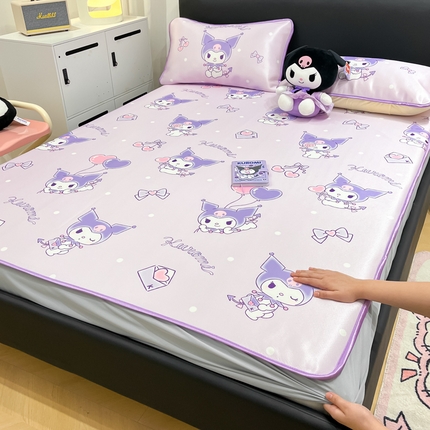 91家纺网 家纺一手货源 找家纺 暮思家居 2025新款三丽鸥正版授权数码印花A类可机洗1200D冰丝凉席三件套床笠款系列 床笠款-气球库洛米