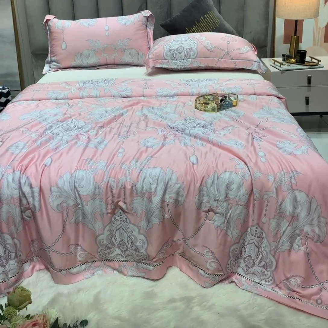 91家纺网 家纺一手货源 找家纺 棉生活家纺 2025新款春夏莫代尔天丝夏被 辉煌时刻-粉