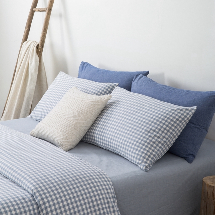 91家纺网 家纺一手货源 找家纺 玖弘家居 2025新款水洗棉单被套 浅蓝小格