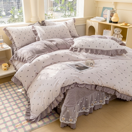 91家纺网 家纺一手货源 找家纺 （总）珍爱家纺 2025直播热款A类针织双层纱床盖四件套ab版纯色床盖