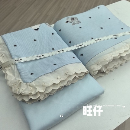 吾欢心 2025新款韩版花边水洗双层纱四件套 旺仔