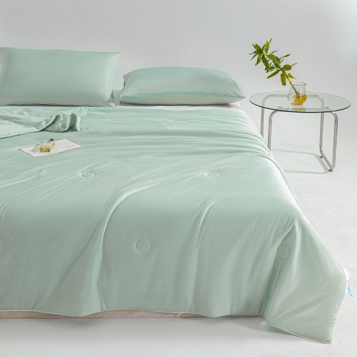 91家纺网 家纺一手货源 找家纺 圣尔雅家纺 2025新款A类云母凉感丝夏被空调被夏凉被子被芯 香草绿