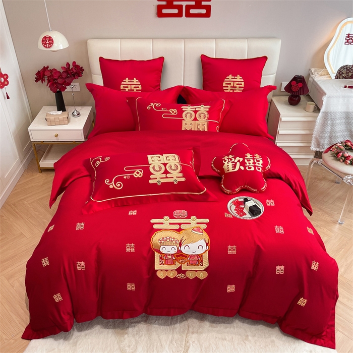 91家纺网 家纺一手货源 找家纺 甜咪咪婚庆 2025新款纯棉全棉面料刺绣结婚 婚庆 四件套 多件套  小红书推荐热款 喜多多