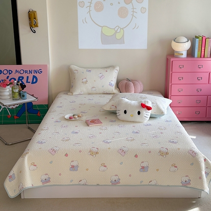 麦伦家居 2025新款高温砂洗全棉床盖印花床盖 嘟嘟猫