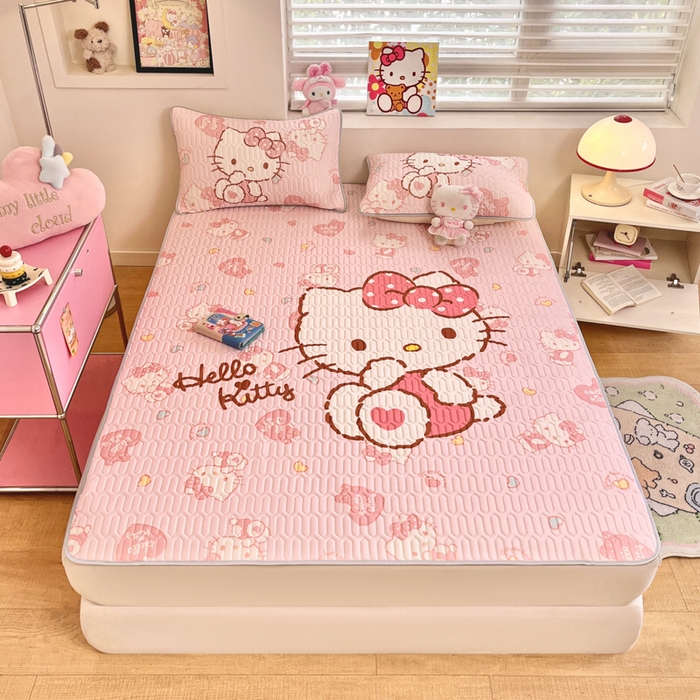 91家纺网 家纺一手货源 找家纺 金爱家 2025新款正版三丽鸥凉感乳胶凉席 爱心kt