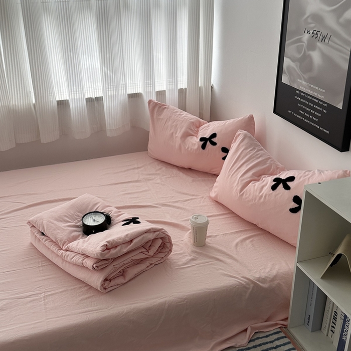 91家纺网 家纺一手货源 找家纺 （总）优色良品家纺 2025新款水洗棉毛巾绣蝴蝶结夏被四件套