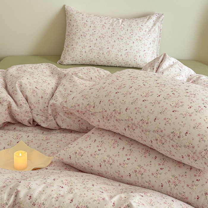 91家纺网 家纺一手货源 找家纺 塞纳 2026新款.全棉有氧双层纱四件套-场景二-拾秋-米粉