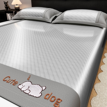 孩子王家纺2025新款轻柔丝凉席冰丝席-可爱小狗 床单款-高级灰