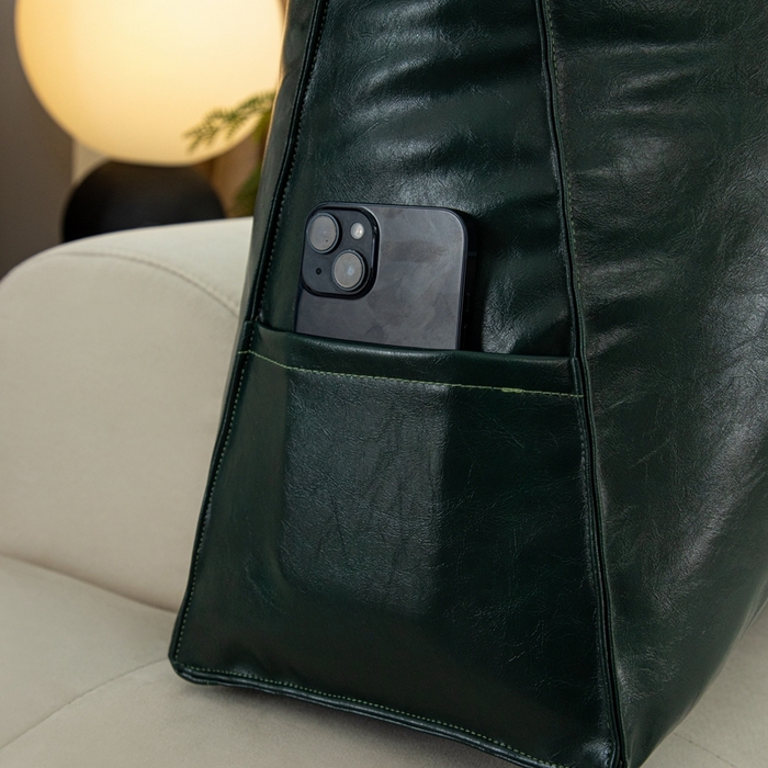 91家纺网 家纺一手货源 找家纺 沐沐家纺 2026新品油蜡皮靠背 墨绿色