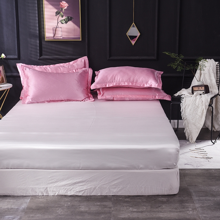 91家纺网 家纺一手货源 找家纺 经年 2025年特价款丝绸水洗冰丝四件套-单床笠 直播爆款 粉色白